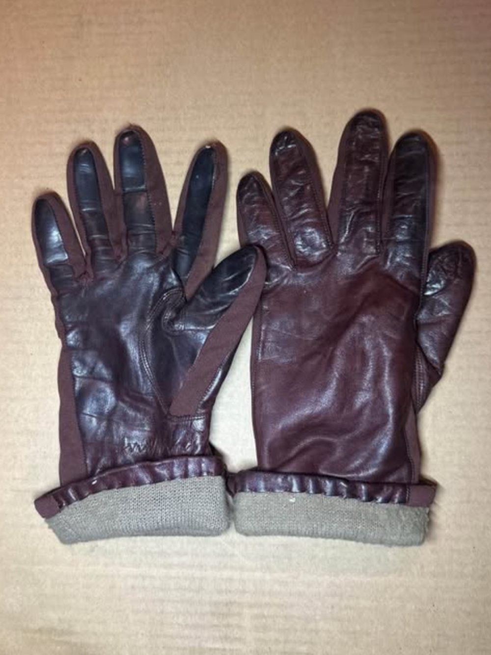 70s Van Raalte Aris "Isotoner" genuine oxblood leather driving gloves Wool Knit